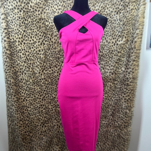 Fuchsia Halter Criss Cross Dress - Picture 1 of 3